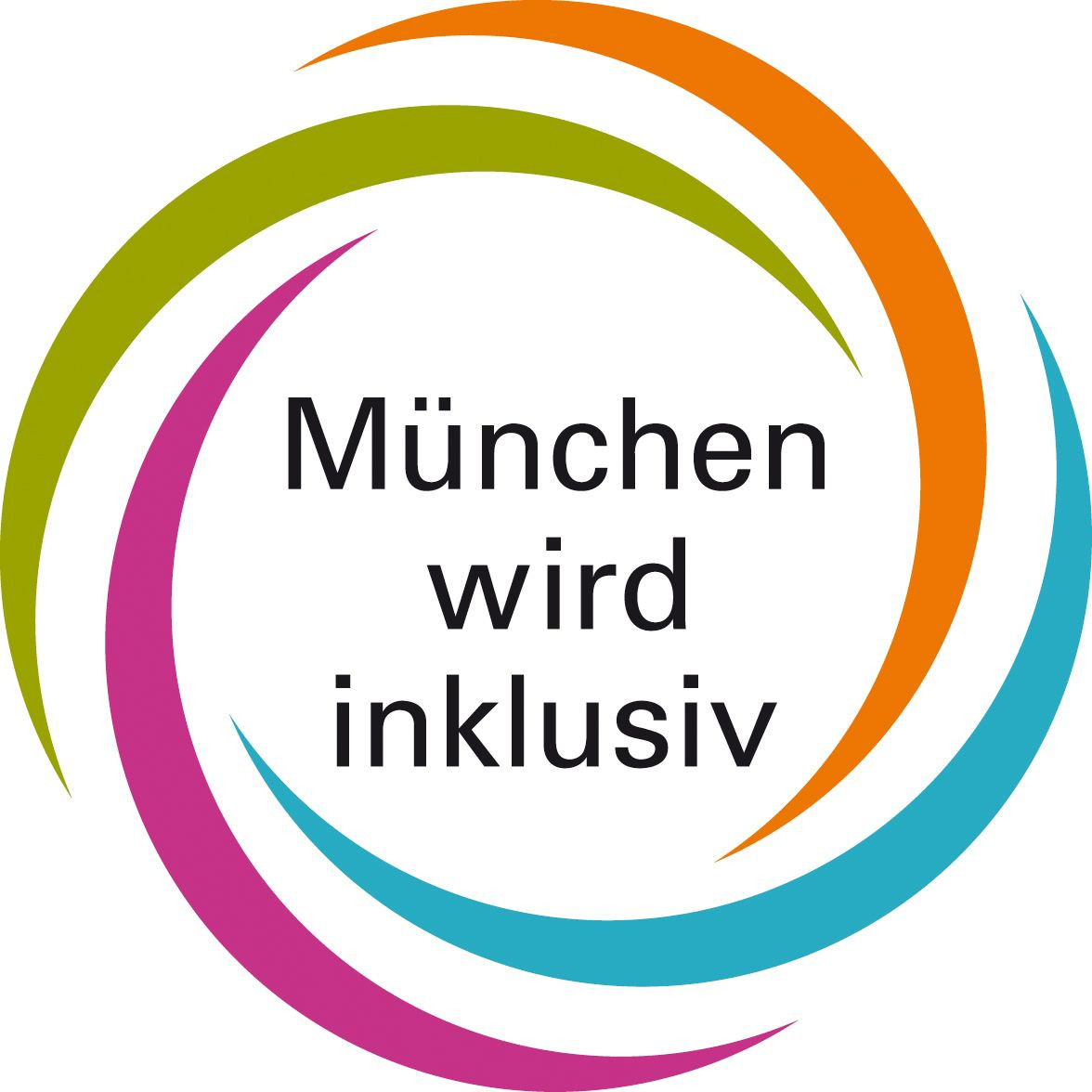 Logo Munich is inclusive in colourful graphic pinwheel